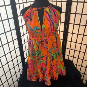 SHEIN Orange Multicolor Backless Halter Dress